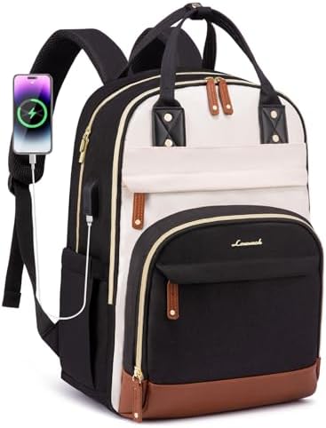 LOVEVOOK Backpack for Women, Fits 15.6 Inch Laptop Bag, School Backpacks, Fashion Travel Work Anti-theft Bag, Business Computer Waterproof College Backpack Purse, Beige-Black-Brown