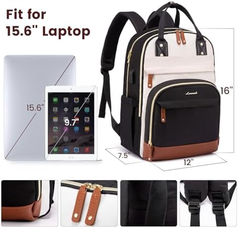 LOVEVOOK Backpack for Women, Fits 15.6 Inch Laptop Bag, School Backpacks, Fashion Travel Work Anti-theft Bag, Business Computer Waterproof College Backpack Purse, Beige-Black-Brown - Image 5